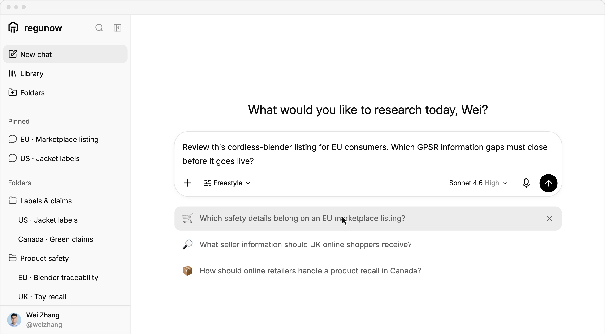 Preview of the Regunow regulatory research workspace
